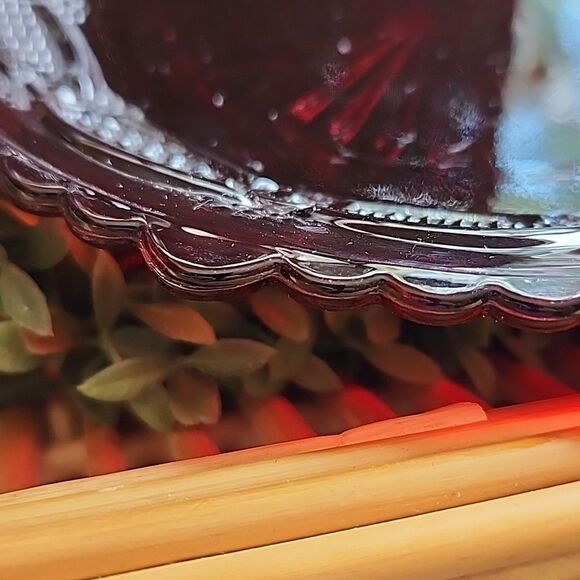 Vintage Cape Cod Ruby Glass Plates Set Of 2 Decorative Border - Picture 3 of 6